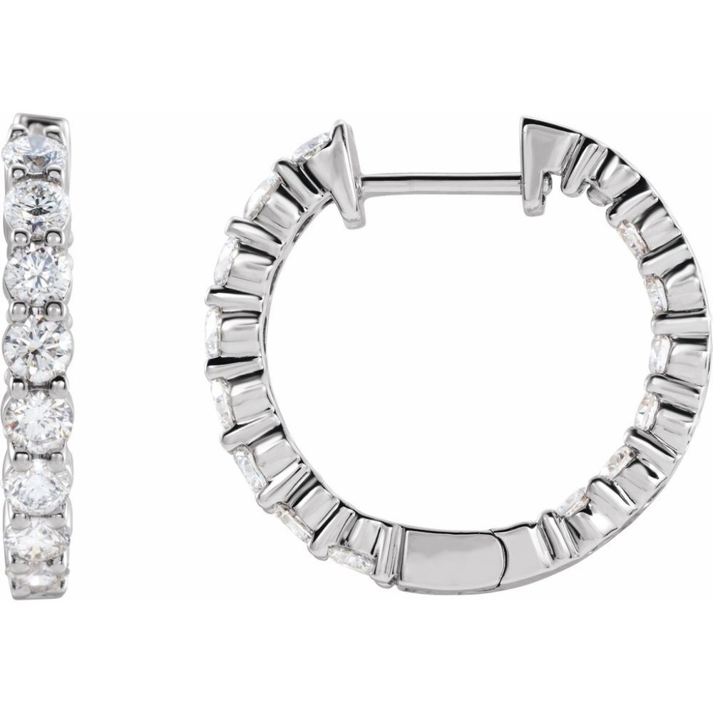 14K White Gold 2 CTW Lab-Grown Diamond Inside-Outside Hinged 20 mm Hoop Earrings